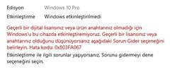 Windows 10 etkinleştirme sorunu