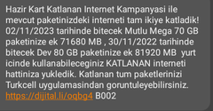 Katlanan Mutlu Mega 140GB 12 Ay 575₺ Turkcell Faturasız YILIN FIRSATI