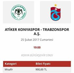 Konyaspor - Trabzonspor maç bileti 900tl