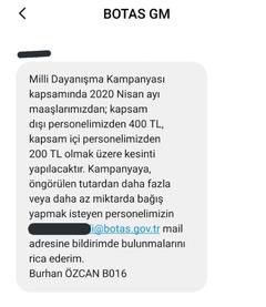 Botaşin yardim kampanyasi icin çalisanlarin maaşindan kesinti yapmasi.