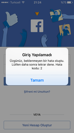 face giris kodu sorunu