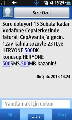  Vodafone 23 Tl ye 500 mb 500 sms 500 dk
