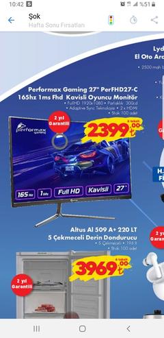 ŞOK Market 2399 TL Performax Gaming 27 inç 165 Hz 1ms Fhd Kavisli Monitör.  | DonanımHaber Forum