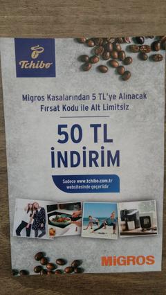 Migrosta kasadan 5 tl'ye alınan kod ile Tchibo.com.tr'de altlimitsiz 50 tl indirim