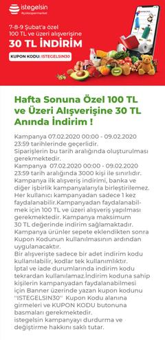 İstegelsin 7-8-9 Şubat 100/30 İndirim