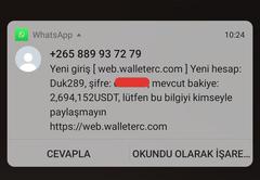 Whatsappta icinde yuklu para olan kullanici adi ve sifre gondermisler