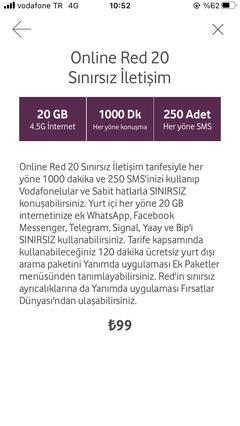 Vodafone 20 GB, 1000 Dakika, 250 SMS 99₺ (Kampanya Sona Erdi)