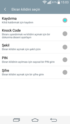  LG G3 ekran kilidi 'yok' seçeneği yok