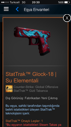  CSGO Stat-Trak Glock -18 Water Elemantel (Factory New )