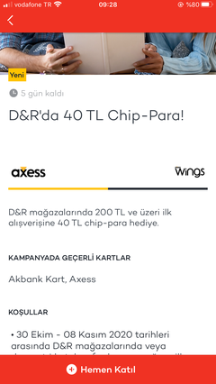 D&R AXESS 200/40 CHIP PARA ve İNDİRİM KUPONLARI