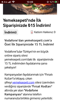 Yemek Sepeti 15 Tl Indirim Vodafone Yanimda Kampanyalarin Hazin Sonu Erkenden Bitis