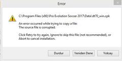 Pes 2017 setup kurulurken hata veriyo lütfen yardım