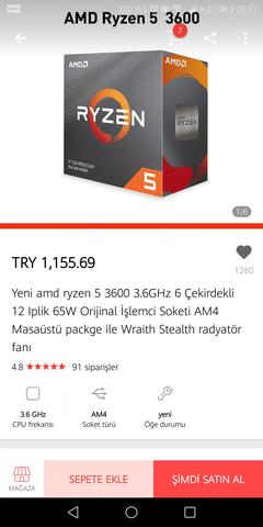 Aliexpress te Sıfır orjinal Ryzen 5 3600 işlemci