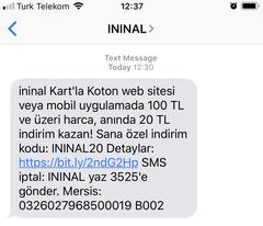 Koton 100/20 İndirim | İninal (Kişiye Özel Olabilir)