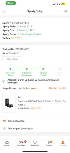 TCL Sweeva 6500 Siyah Robot Süpürge 5499TL (Bedava)