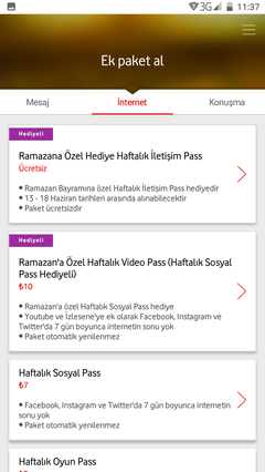 Vodafone Haftalik Pass Hediye