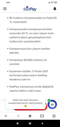 Fastpay ulaşım kartı yükleme 50/50