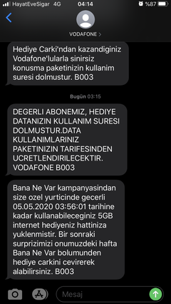 Vodafone Haftalık Çark hediyelerini buyrun yazalım