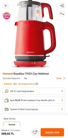 Homend Royaltea 1742H Cam Demlikli Çay Makinesi | DonanımHaber Forum