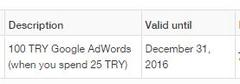  Google Adwords Satılık 100TL kupon - 40TL