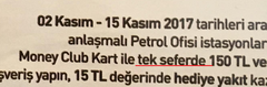 Money club kartla PO da 150 tl akaryakıt alımına 15 tl yakıt hediye.(2-15 Kasım)