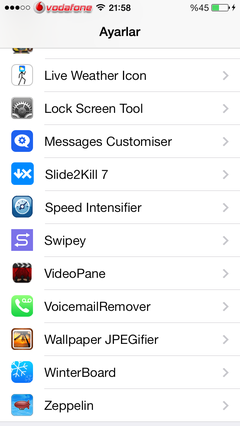  jailbreak  5s ios 7.0.4 cydia tweakları