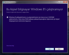  Windows 8 Yüklerken 1 Gb Hatası