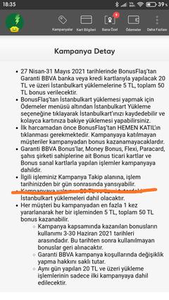Garanti İstanbulkart 20/5 toplam 50 Bonus farklı gün Haziran