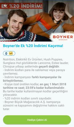 Mobil Boyner uygulamasında indirimlere ek %20 indirim (Banabak uygulaması)