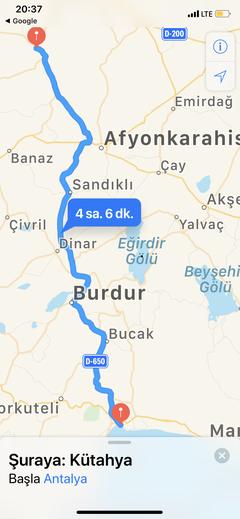 Antalya dan eskişehir e gelirken