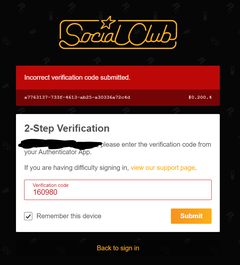 Social Club 2 aşamalı kodumu kabul etmiyor
