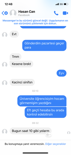 Facebook mesaj üzerinden alım satım