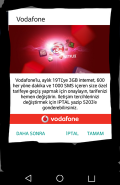 Cep Telefon Ekranına Gelen Popupları reklamları Kapatmak için  VODAFONE İLE İLGİLİ