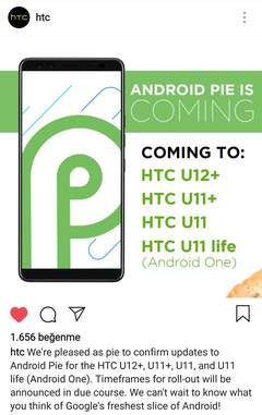HTC Android 9.0 (Pie) güncelleme alacak cihazları açıkladı.