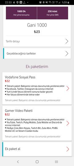 Vodafone sosyal PASS ve gamer paket 32 TL mi oldu