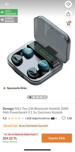 M22 Tws 4’lü Bluetooth Kulaklık, 2000 Mah batarya kutusu ile 324₺