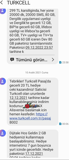 Turkcell 20.000 DK 20.000 SMS 80 GB İNTERNET 12 AY 299 TL