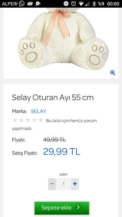 Selay 55 cm peluş ayı 29 tl (bölgeselmiş)