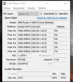 ryzen 5 3600 4ghz sabit ve sıcak çalışıyor.