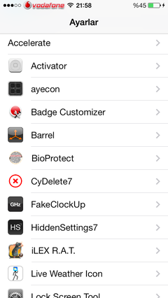  jailbreak  5s ios 7.0.4 cydia tweakları