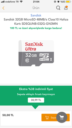 SanDisk Ultra Micro SDHC UHS-1 Memory Card 32GB - 30TL