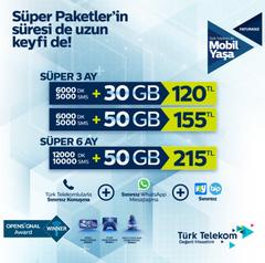 Türk Telekom - 3 ve 6 Aylık Süper Paketler - 30GB 6000DK 120TL |  DonanımHaber Forum