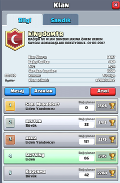 Clash Royale kingdomtr klan alımı vardır (+1000)