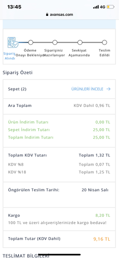 Avansas 25 TL Üzeri Alışverişe 25 TL Hediye