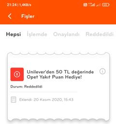 Çek Kazan 50 TL Unilever alisverisine 50 TL Opet Yakıt Puan/Marketyo