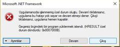  Microsoft .NET Framework HATAsı (HRESULT özel durum döndürüldü) acil yardım!