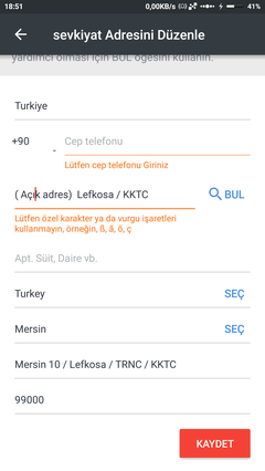  yurt dışından  K.K.T.C ye sipariş vermek