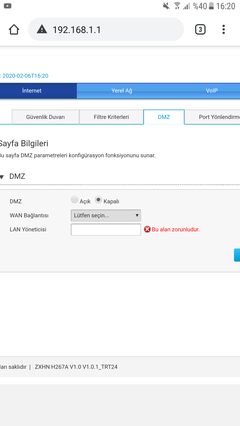 ZTE modem de DMZ Nasil  açılır  ? Yardim edermisiniz ??