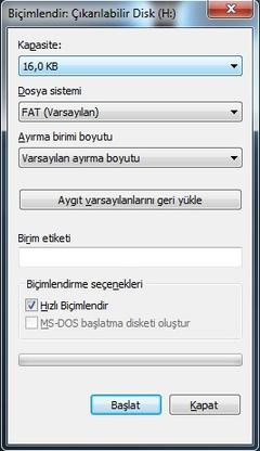  WINDOWS SANDISK EXTREME 16GB'I 16KB GORUYOR