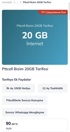 Pttcell 20 GB 90₺ (PTT çalışanı bularak geçiş yapabilirsiniz) |  DonanımHaber Forum